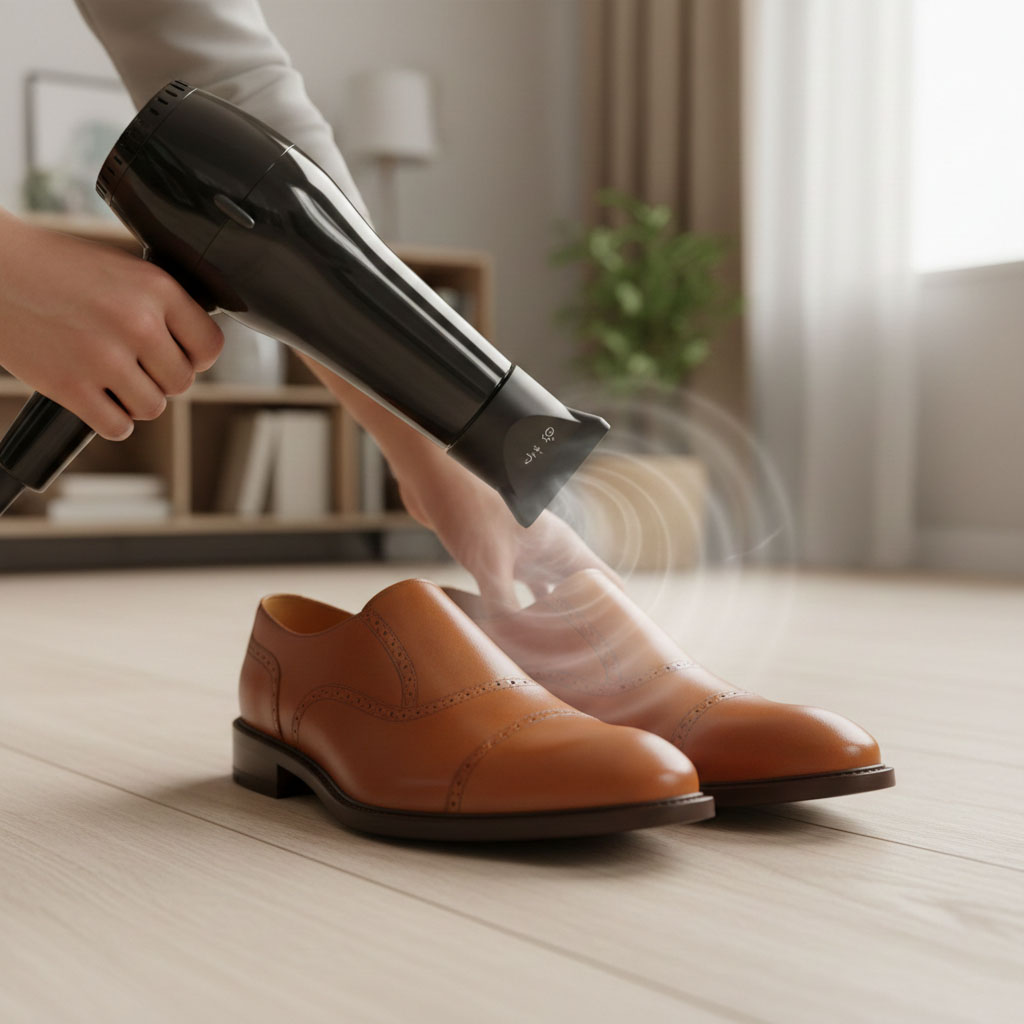 چگونه خشکی کفش و پوتین را برطرف کنیم؟ استفاده از باد گرم سشوار 