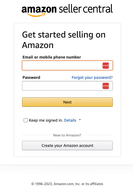 کلیک روی گزینه «Create Your Amazon Account» برای آمادگی فروش در آمازون