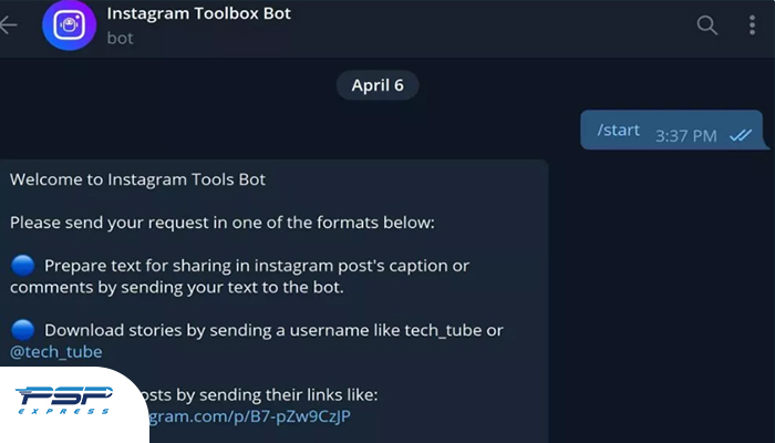 مراحل استفاده از ربات instagramtoolboxbot برای دانلود از اینستاگرام و ذخیره در گالری