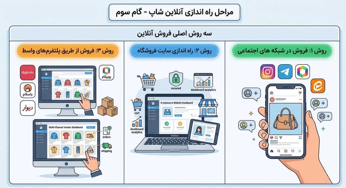 مرحله سوم: انتخاب روش راه اندازی آنلاین شاپ