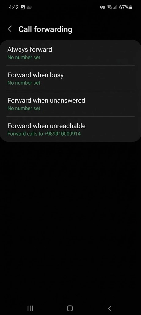 ورود به بخش Call forwarding برای فعالسازی کد دایورت ایرانسل