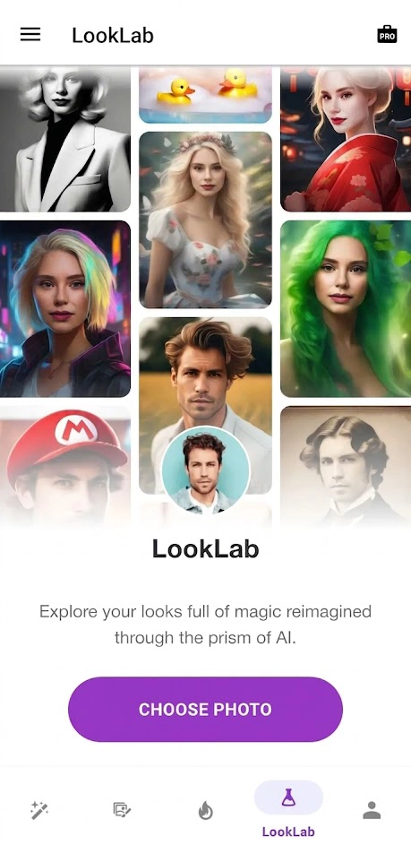 ورود به بخش LookLab برای انتخاب عکس از گالری در برنامه فوتولب