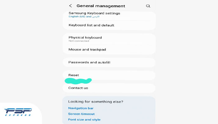 کلیک روی Reset برای ریست فکتوری گوشی سامسونگ